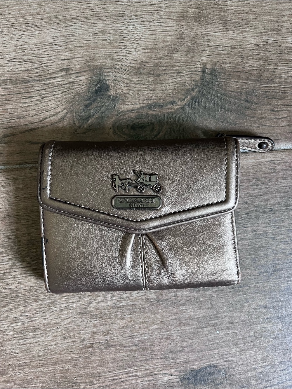 Coach Metallic Bronze Leather Compact Wallet